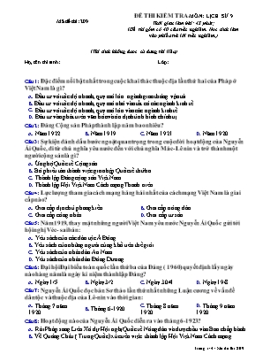 Đề kiểm tra môn Lịch sử Lớp 9 - Mã đề 209